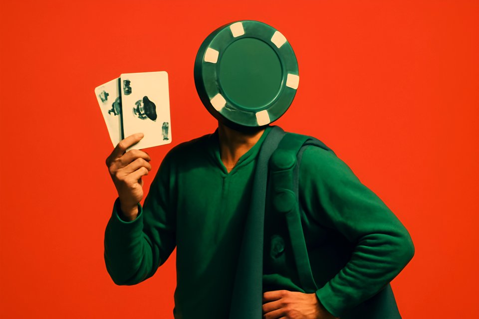 Jogador de pôquer único com cartas